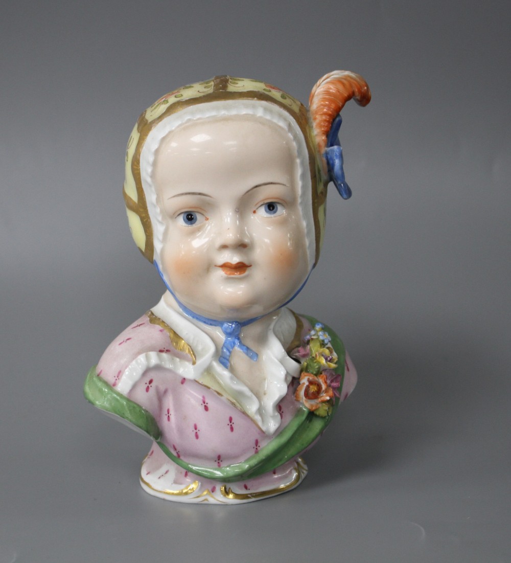 A Dresden porcelain bust of a girl, height 14cm